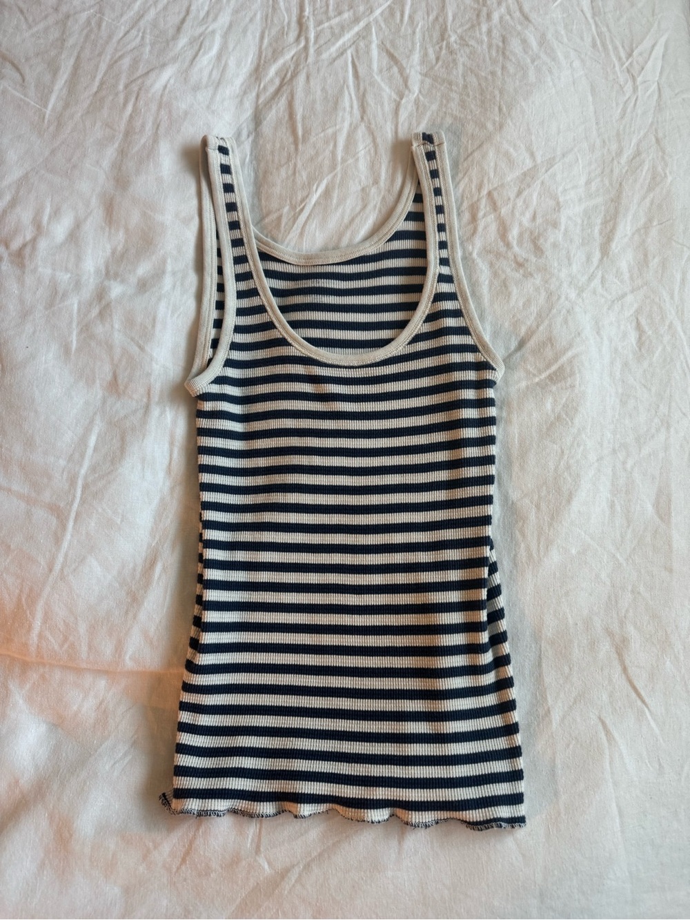 Striped Ribbed Tank Top - Navy and White